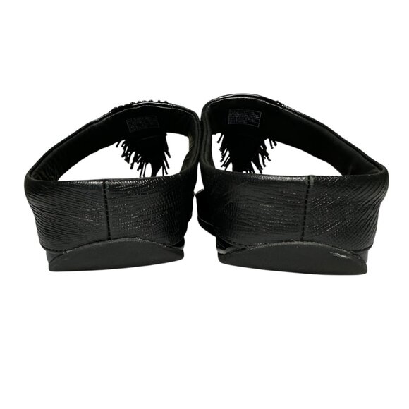 FitFlop Black Beaded Fringe Microwobbleboard Sandals Size 10 Comfort Beach Wedge - Picture 4 of 8
